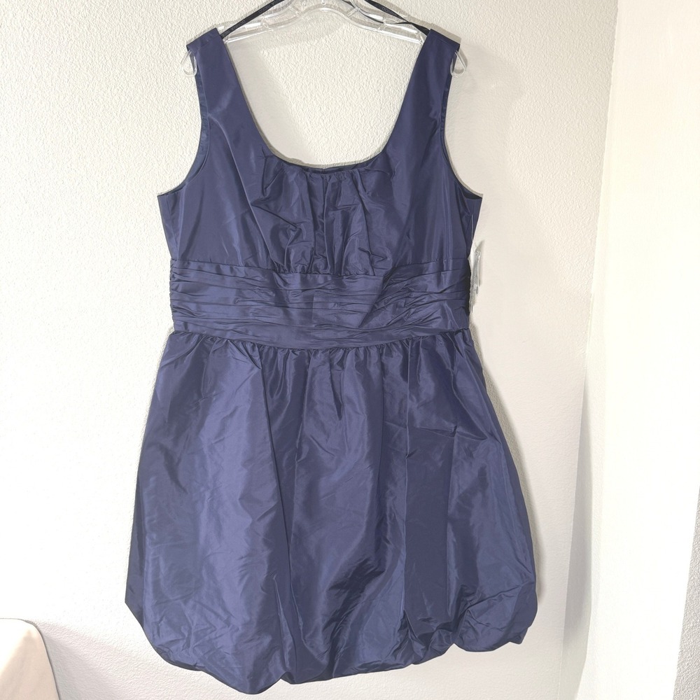Donna Ricco Silk Bubble Hem Cocktail Dress Navy Blue 16W Wedding Guest Party NWT